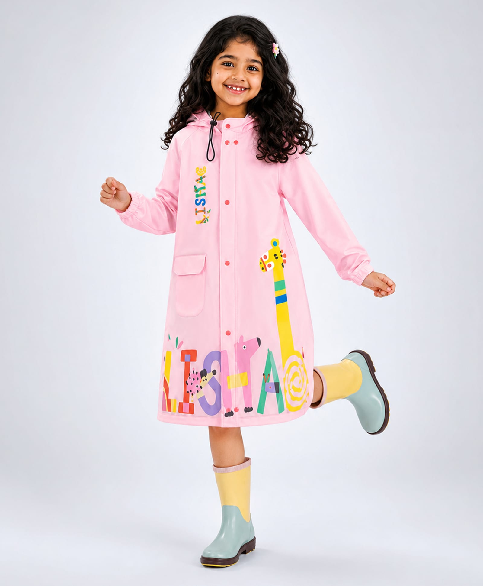 Little Surprise Box Animals Designed Hooded Raincoat - Pink-image-29