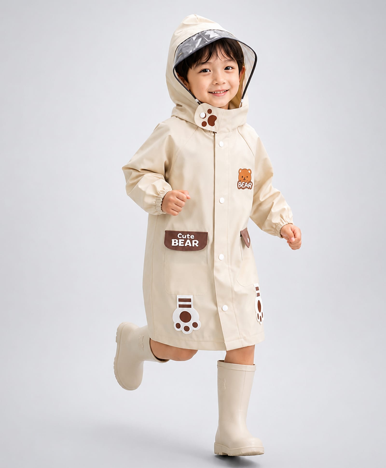 Little Surprise Box Full Sleeves Bear Designed Hooded Raincoat - Beige-picture-21