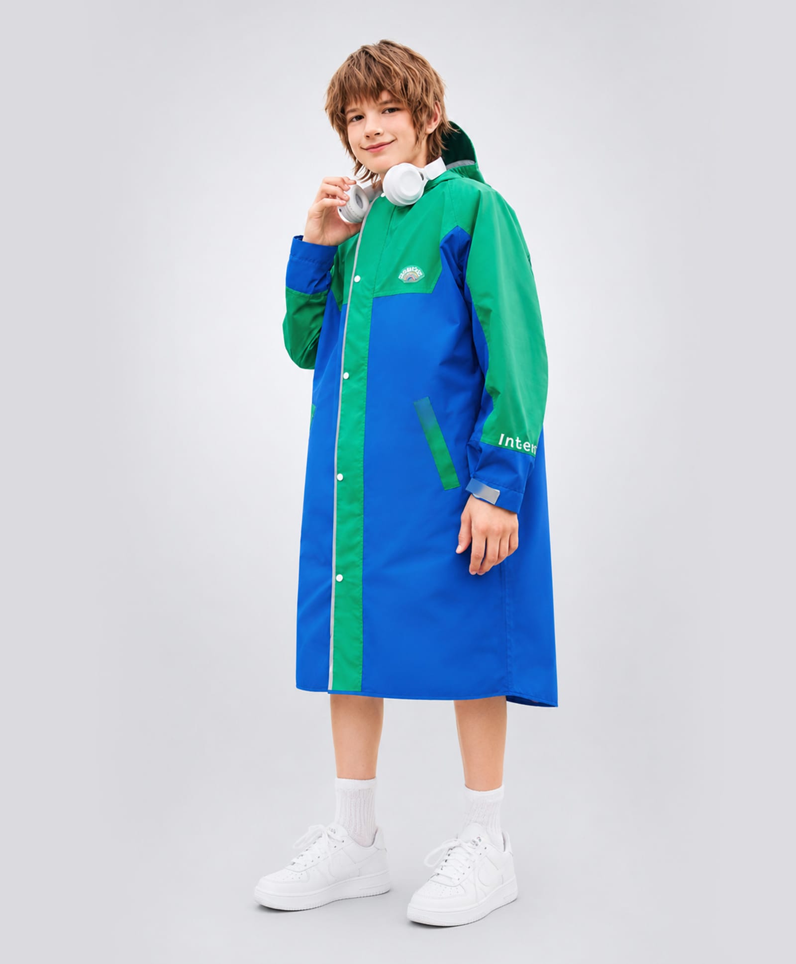 Little Surprise Box Full Sleeves Colour Blocked Hooded Raincoat - Blue-picture-18