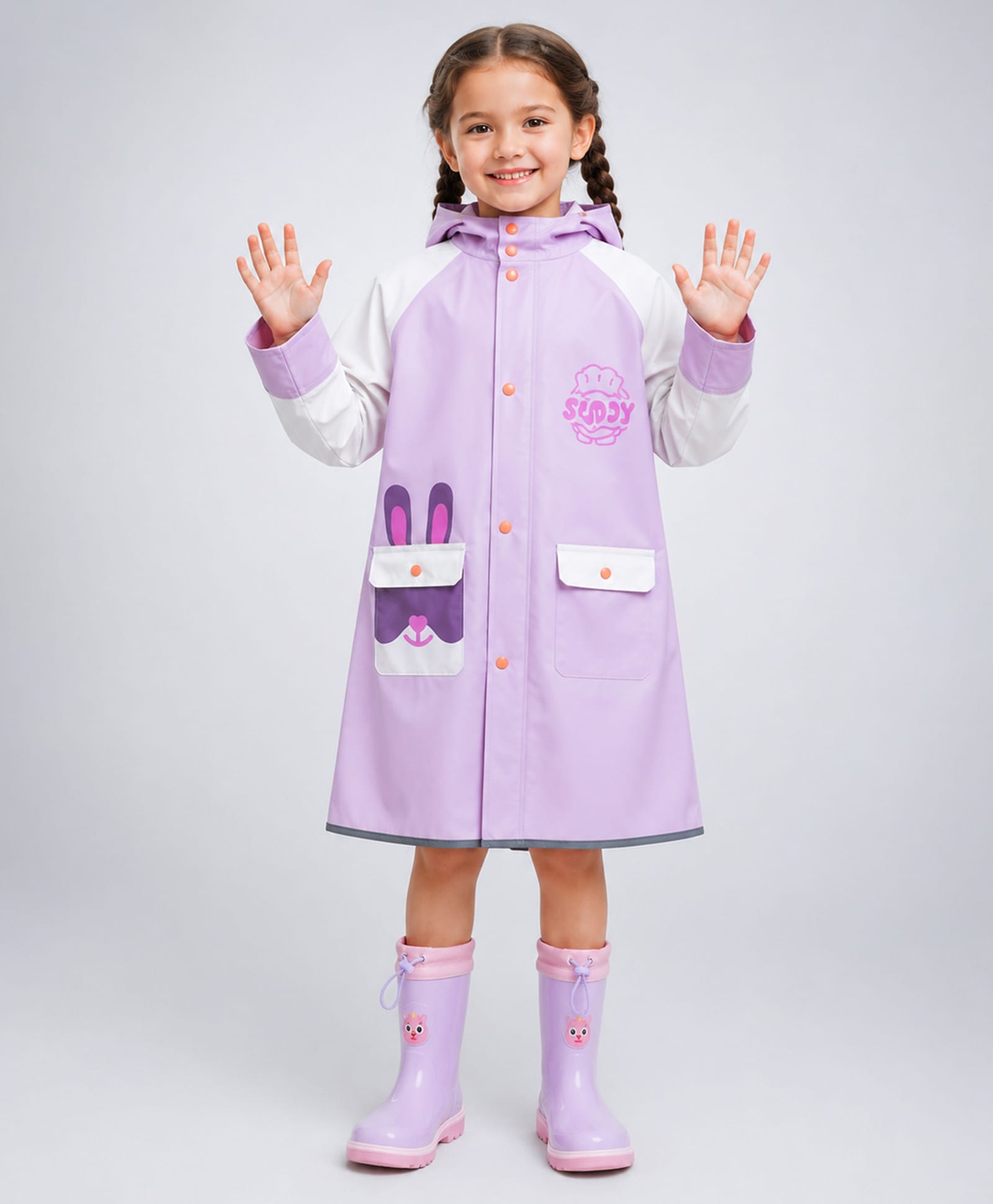Little Surprise Box Full Sleeves Bunny Designed Hooded Raincoat - Purple-picture-14
