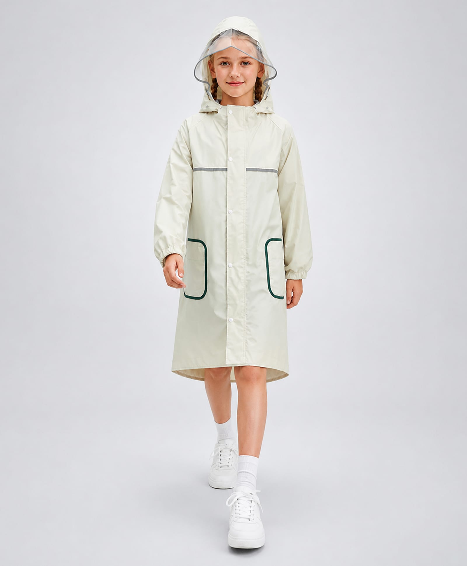 Little Surprise Box Full Sleeves Solid Hooded Raincoat - Beige-picture-16