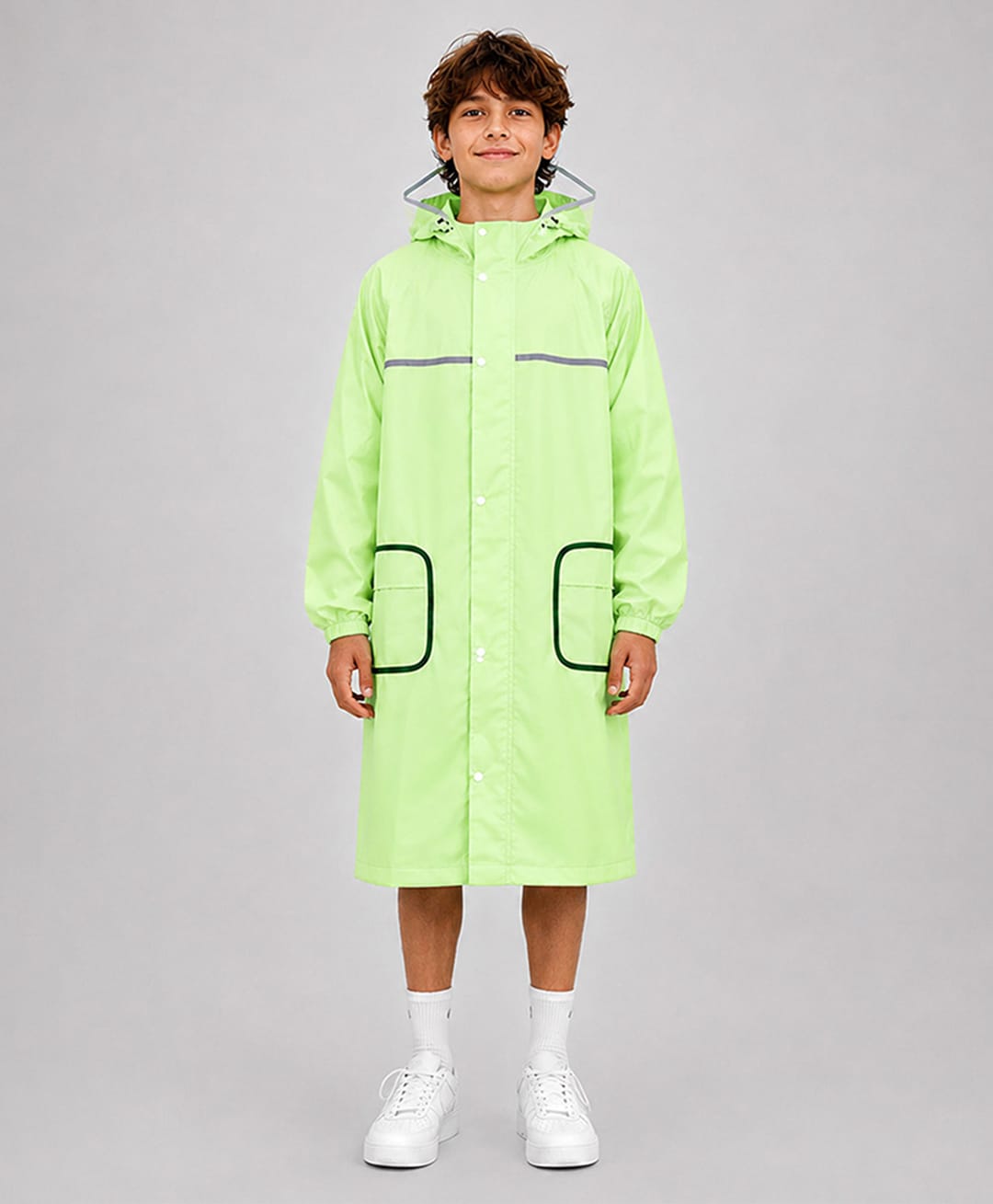 Little Surprise Box Solid Hooded Raincoat - Green-image-2
