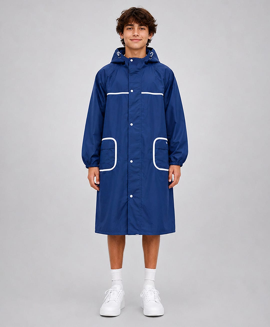 Little Surprise Box Solid Hooded Raincoat - Navy Blue-image-43