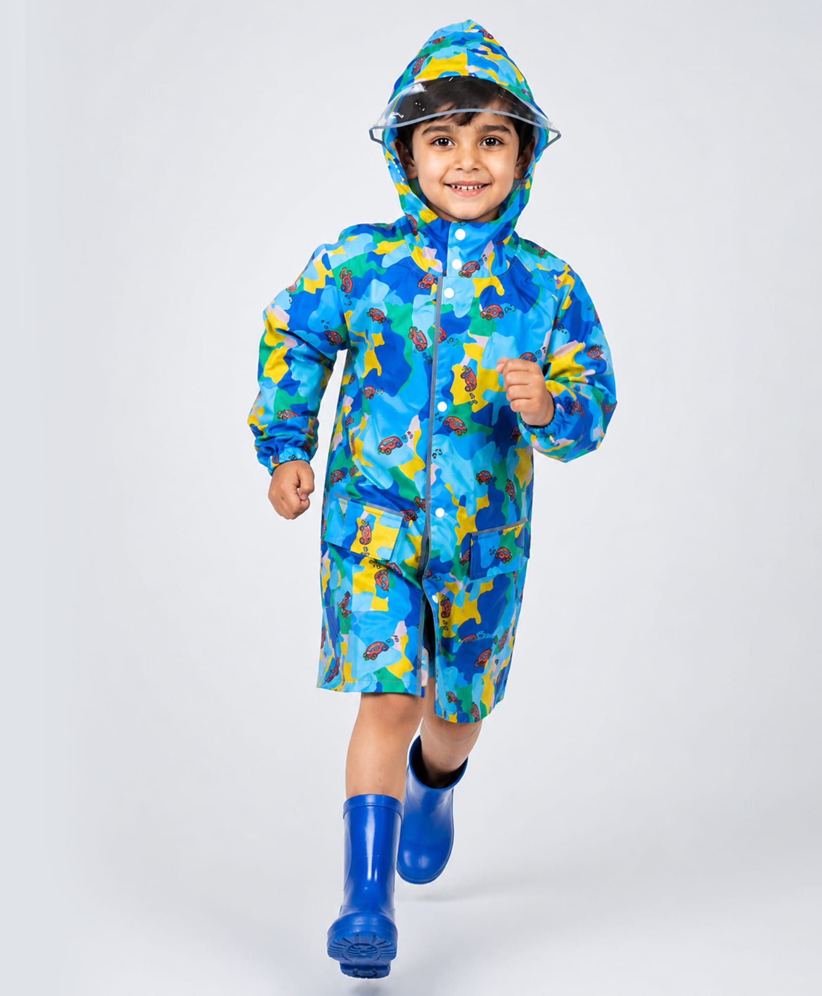 Little Surprise Box Full Sleeves Cars & Abstract Designed Hooded Raincoat -Blue-picture-19
