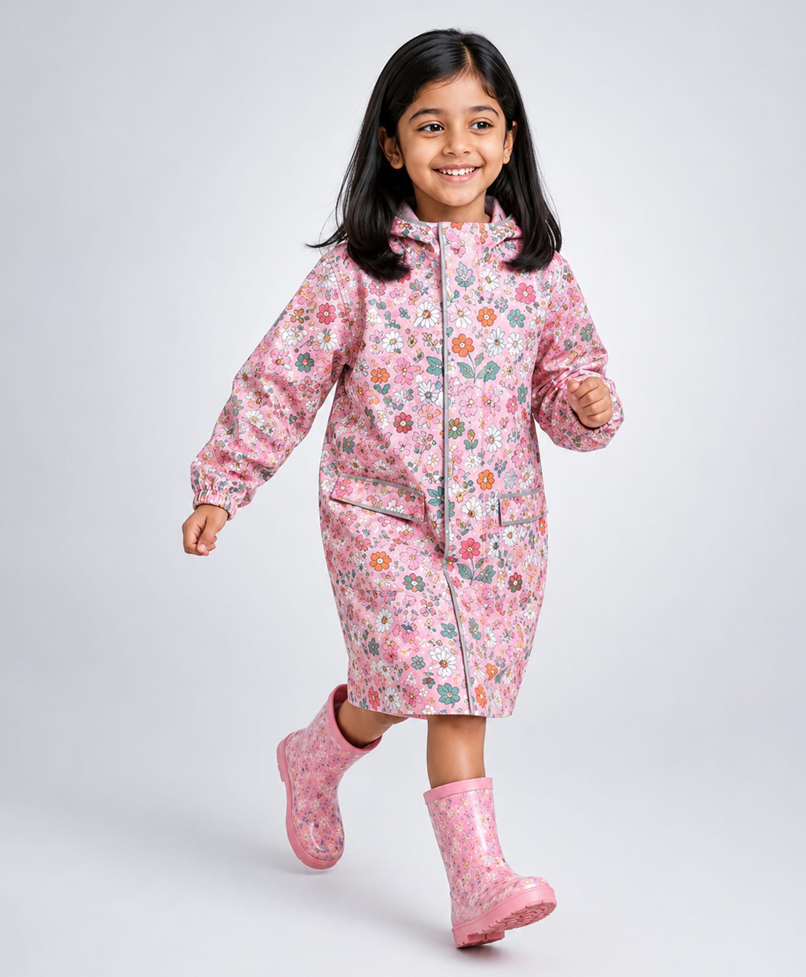 Little Surprise Box Full Sleeves Floral Designed Hooded Raincoat - Pink-picture-23