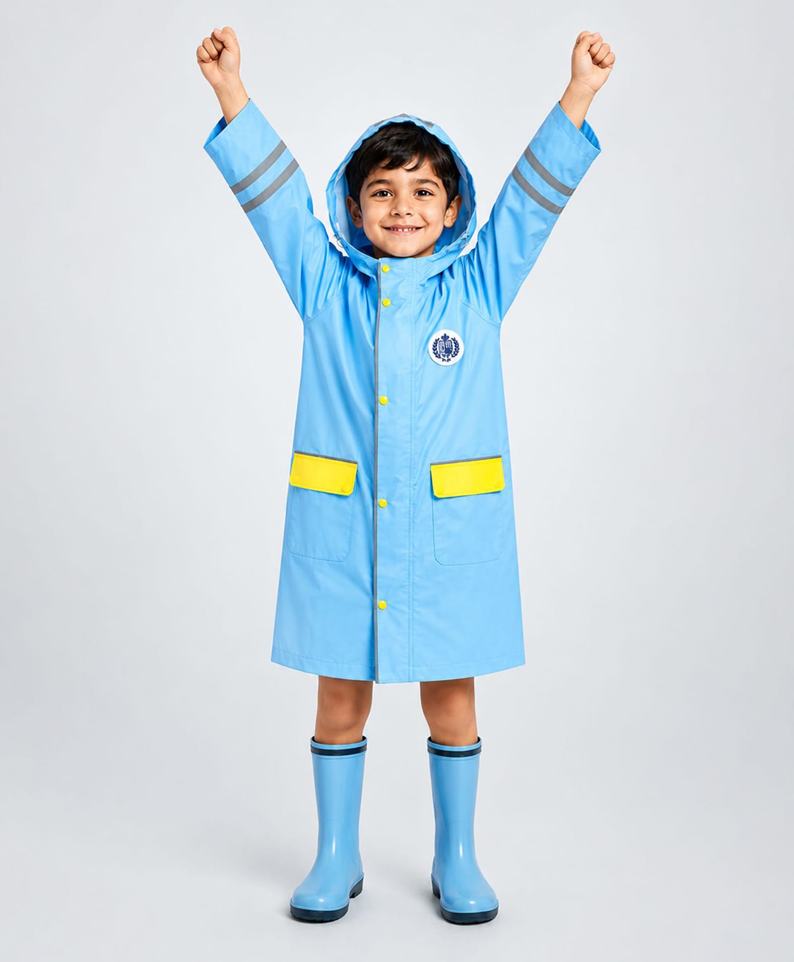 Little Surprise Box Full Sleeves Striped Hooded Raincoat - Blue-image-13