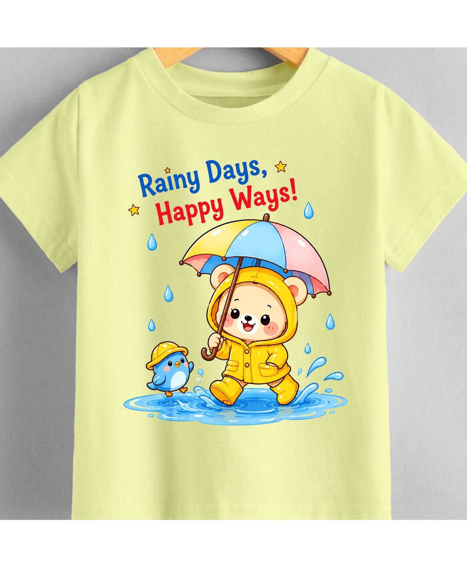 KNITROOT Cotton Knit Half Sleeves Teddy Bear Printed Tee - Yellow-image-19