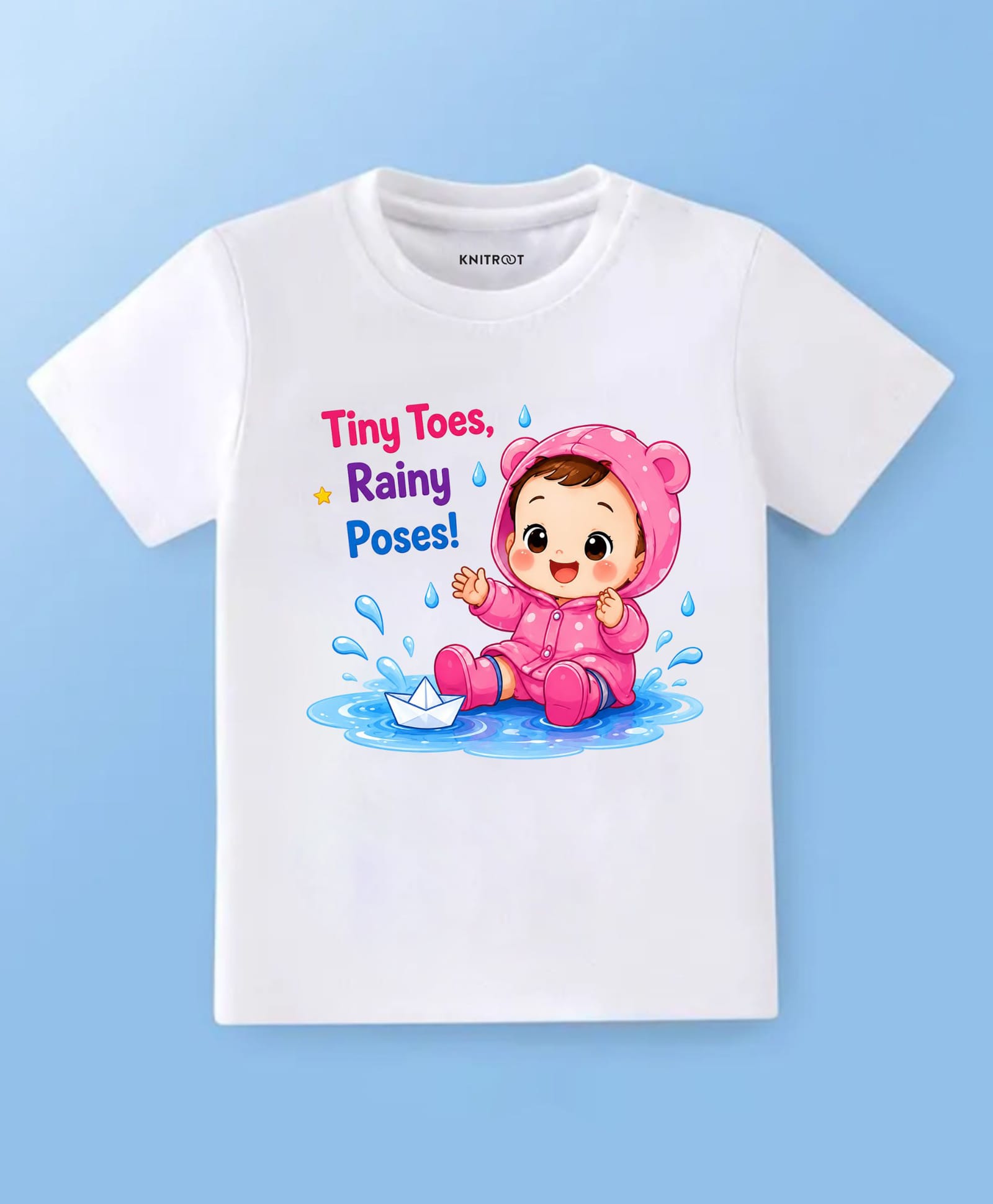 KNITROOT Cotton Knit Half Sleeves Cute Baby Printed Tee - White-picture-13