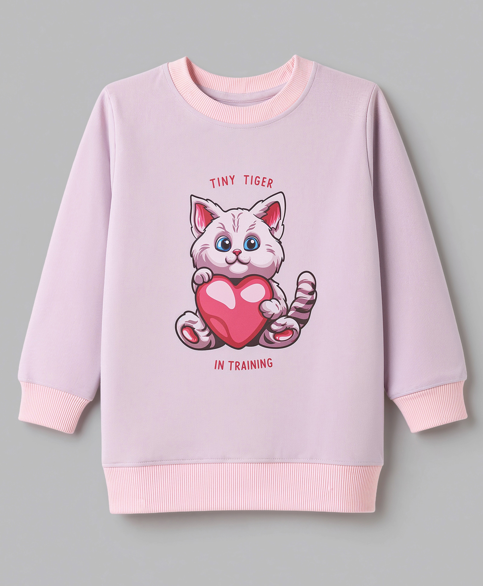 Bumzee Cotton Knit Sweatshirt with Full Sleeves and Tiny Tiger Print - Lilac-image-47