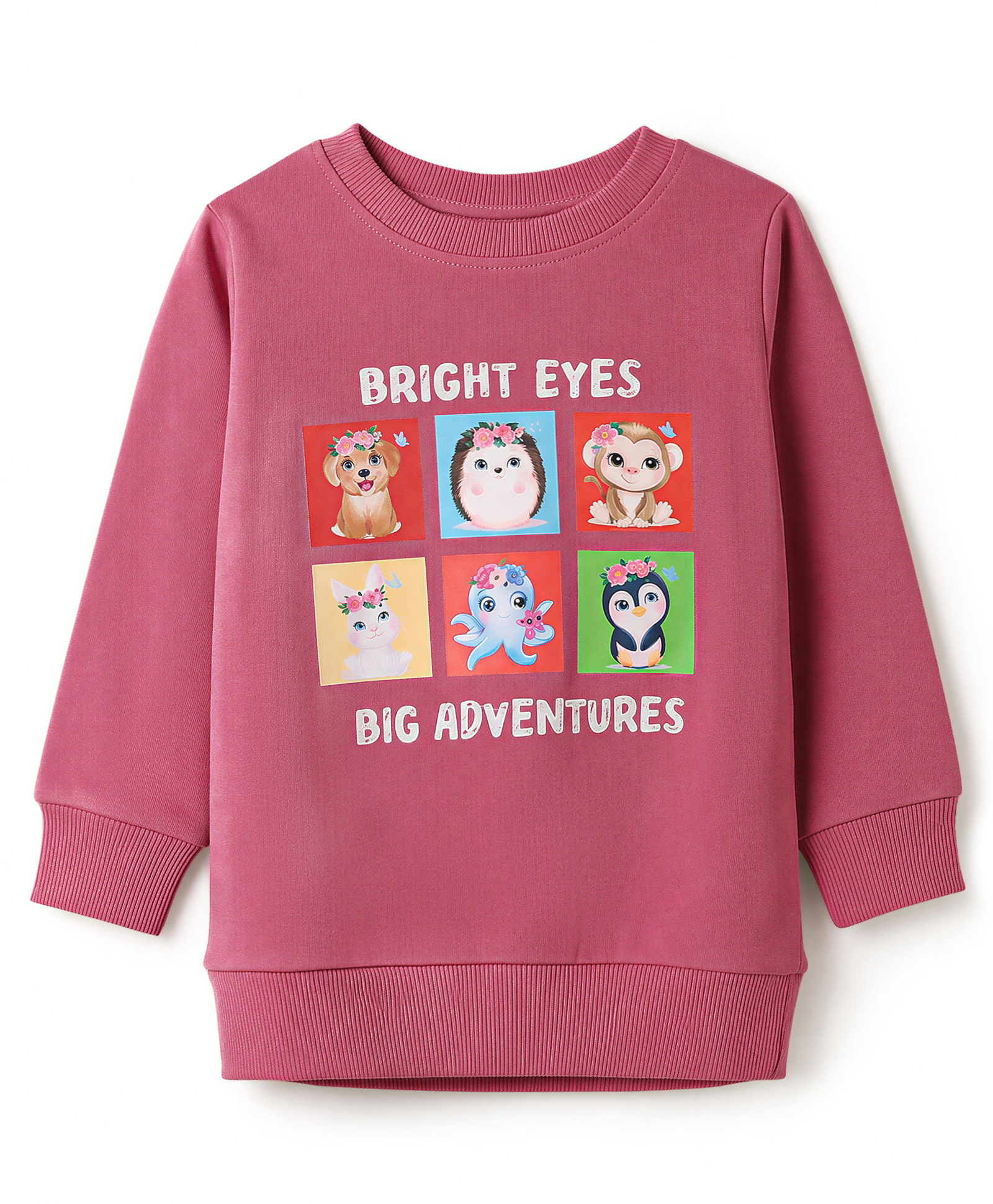 Bumzee Cotton Knit Sweatshirt with Full Sleeves and Animal Print - Mauve-image-33
