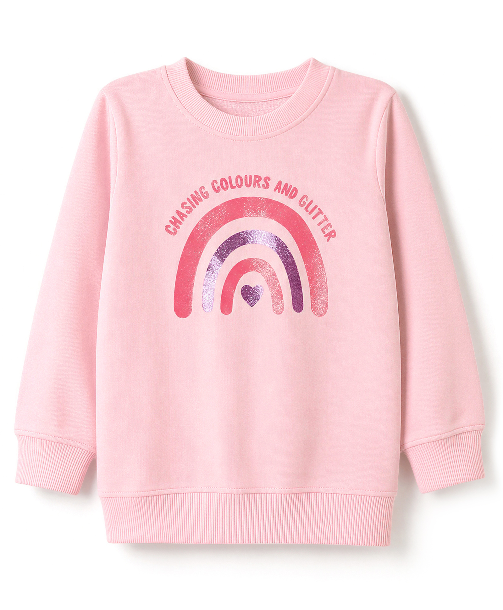 Bumzee Cotton Knit Full Sleeve Sweatshirt with Rainbow Print - Baby Pink-image-12