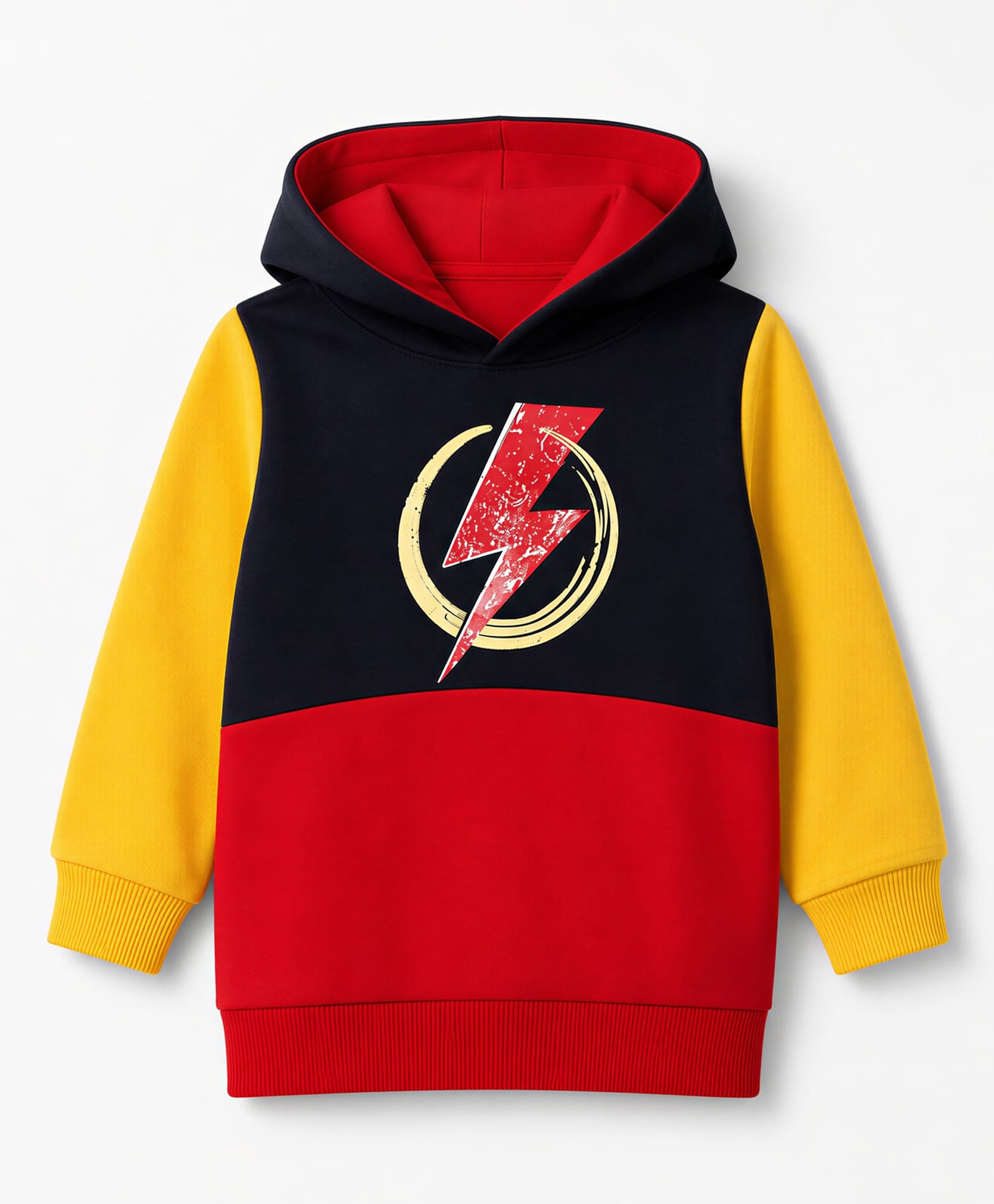 Bumzee Cotton Knit Hooded Sweatshirt with Full Sleeves and Lightning Bolt Print - Black-image-40