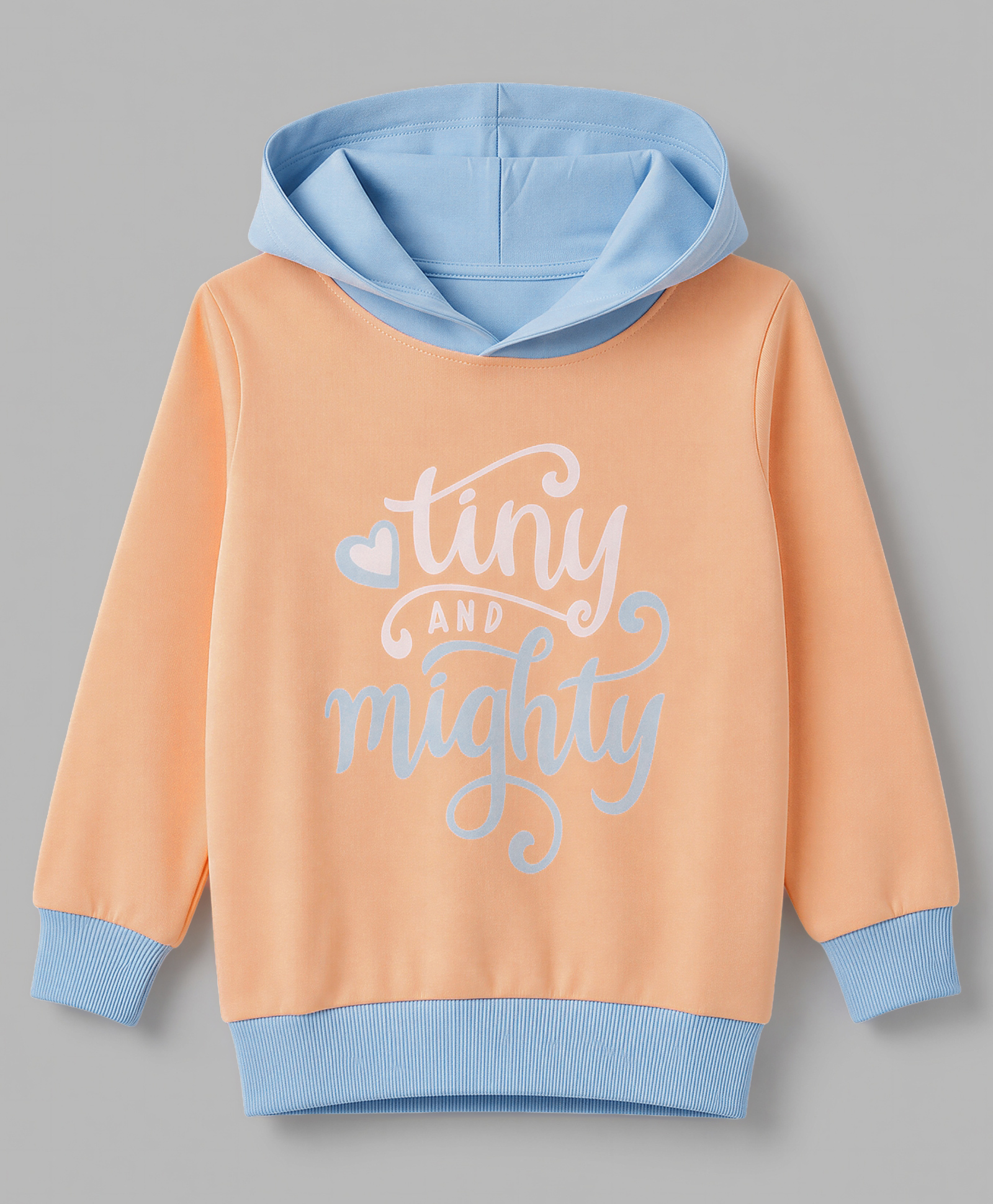 Bumzee Cotton Knit Full Sleeves Hooded Sweatshirt with Tiny And Mighty Text Print - Peach-picture-4