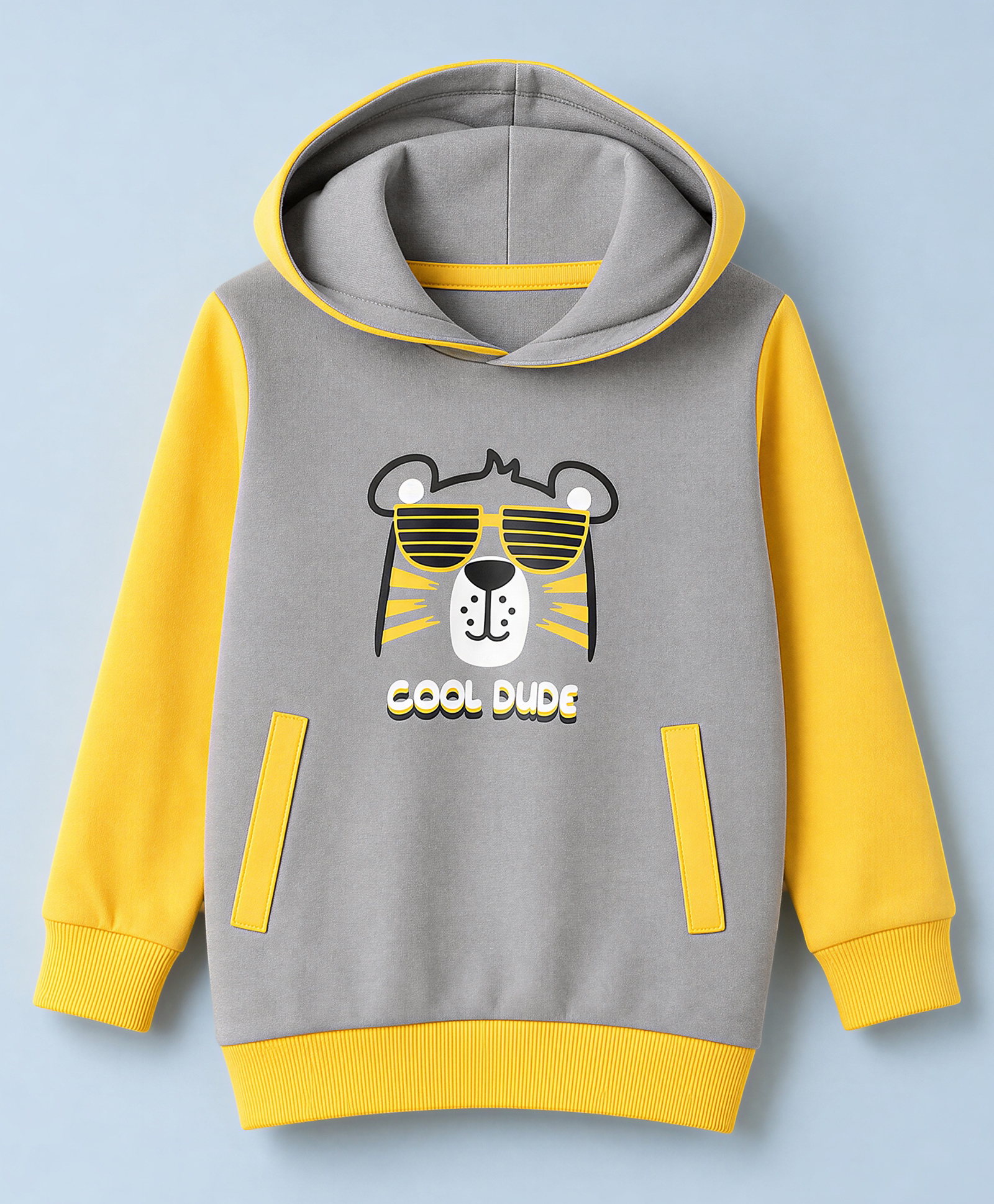 Bumzee Cotton Knit Hooded Sweatshirt with Full Sleeves and Lion Print - Grey-picture-21