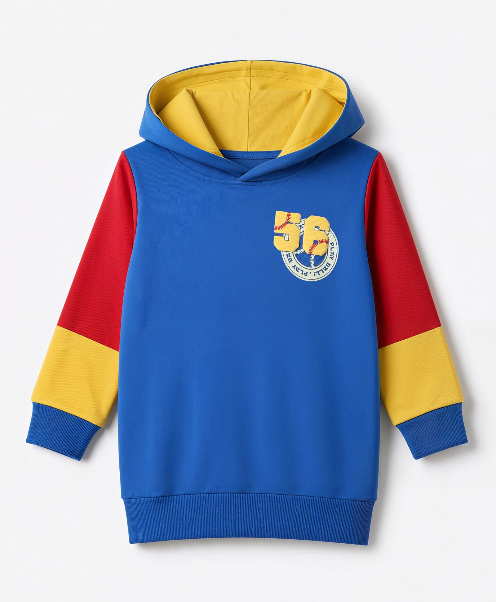 Bumzee Cotton Knit Hooded Sweatshirt with Full Sleeves and Varsity Print - Royal Blue-picture-14