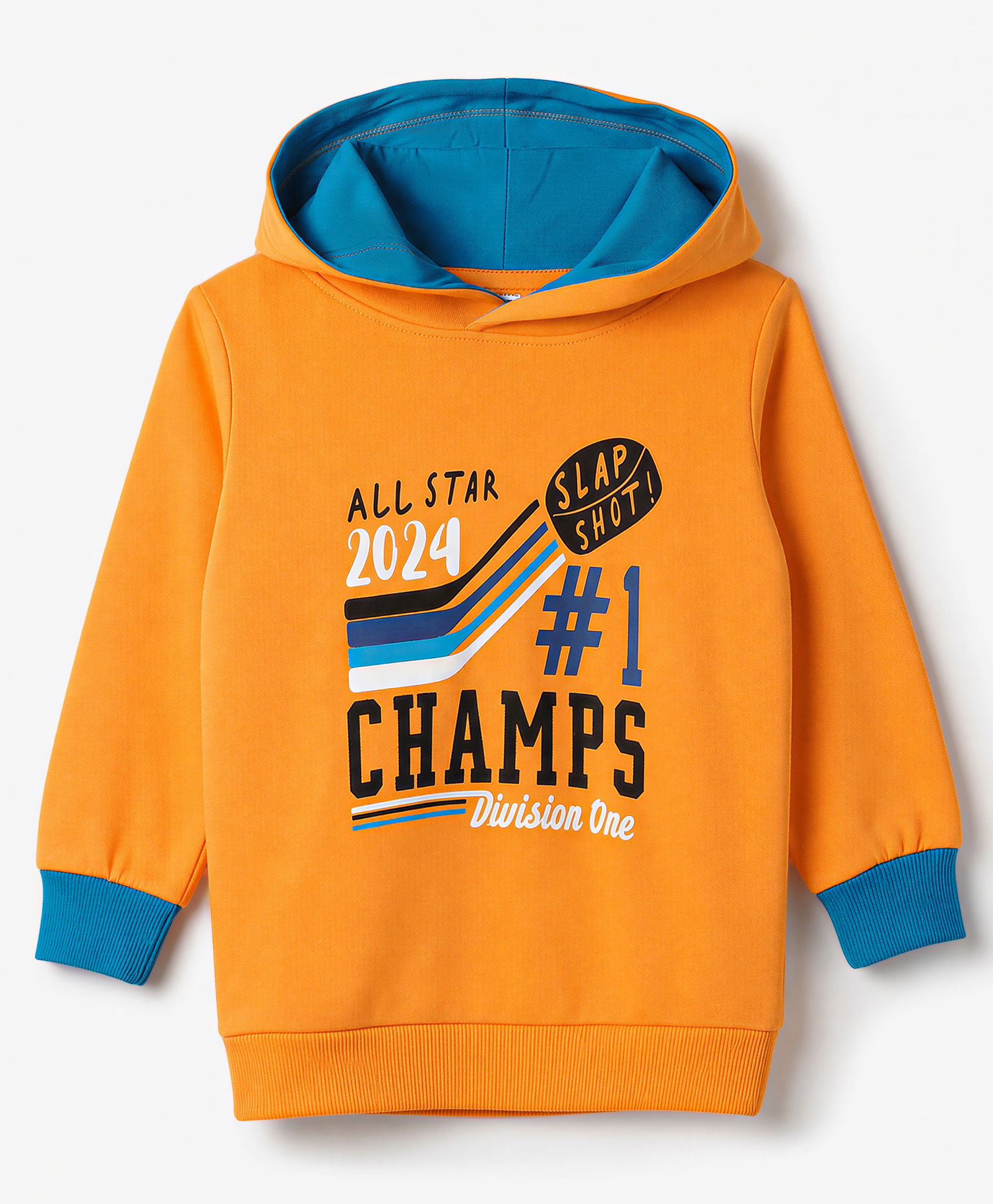 Bumzee Cotton Fleece Knit Pullover Hooded Sweatshirt with Full Sleeves and Text Print - Orange-image-39