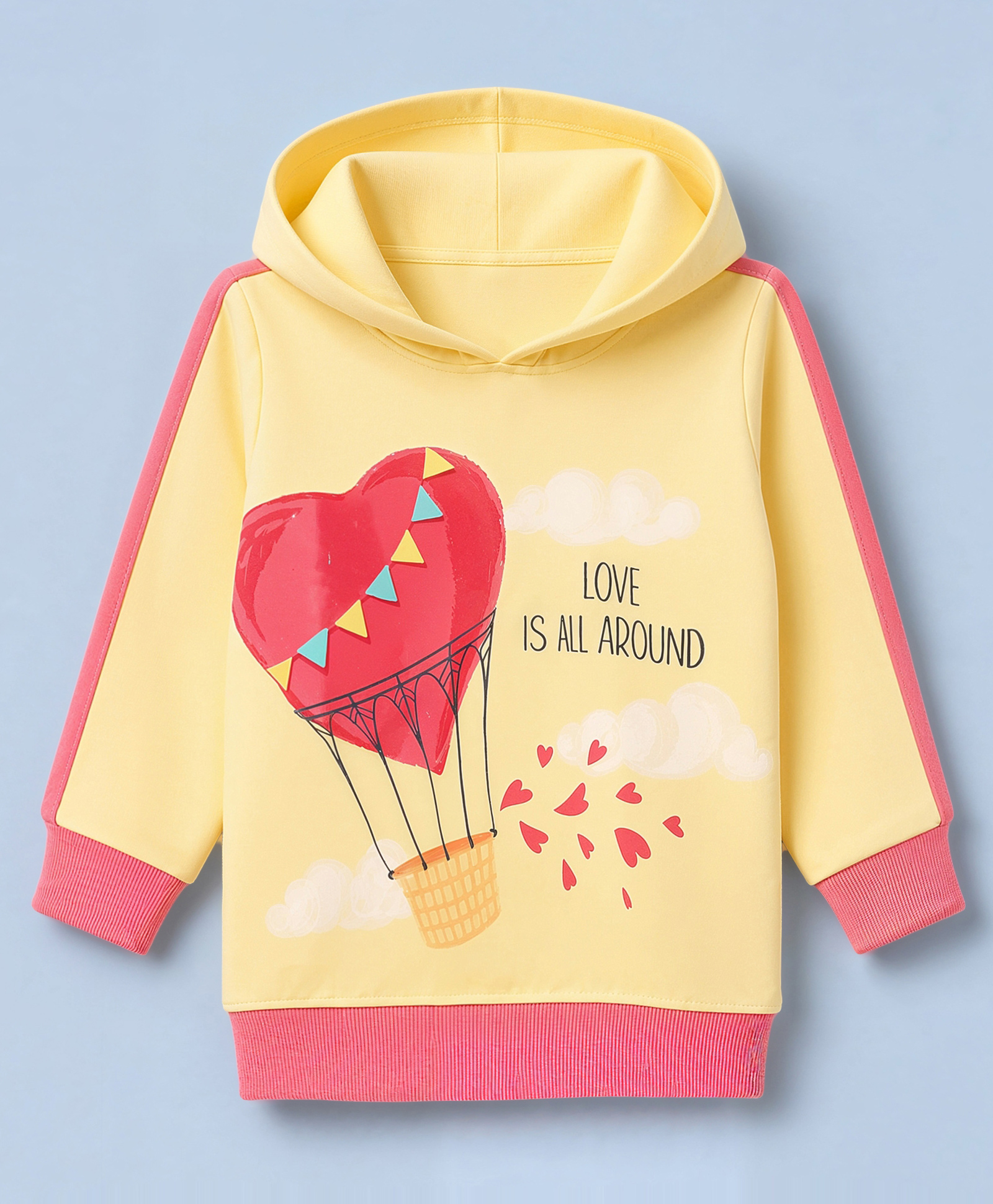 BUMZEE Cotton Knit Hooded Sweatshirt with Full Sleeves and Hot Air Balloon Print - Yellow-picture-47