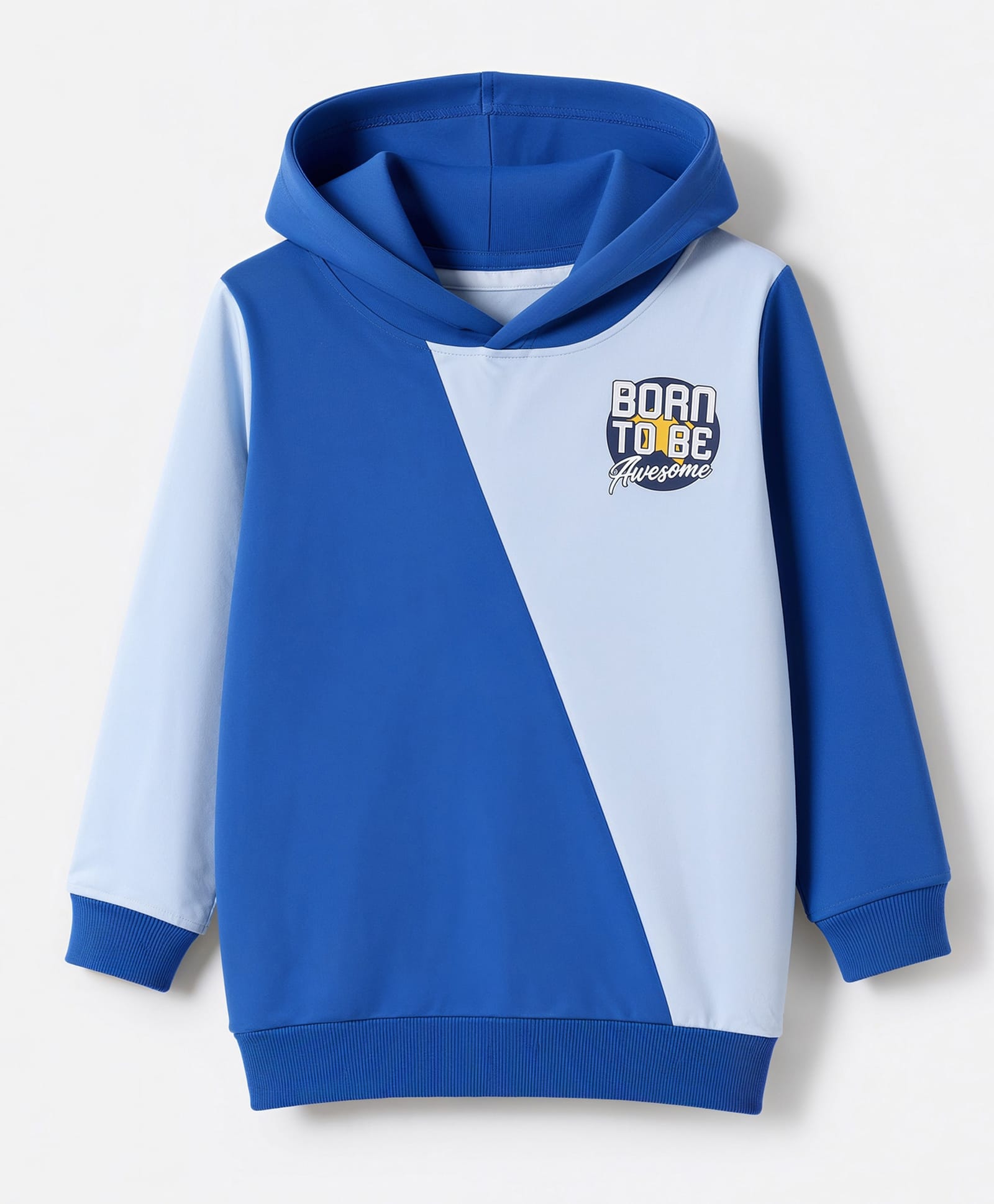 Bumzee Cotton Knit Cut And Sew Hooded Sweatshirt with Full Sleeves and Born To Be Awesome Text Print - Royal Blue-picture-46