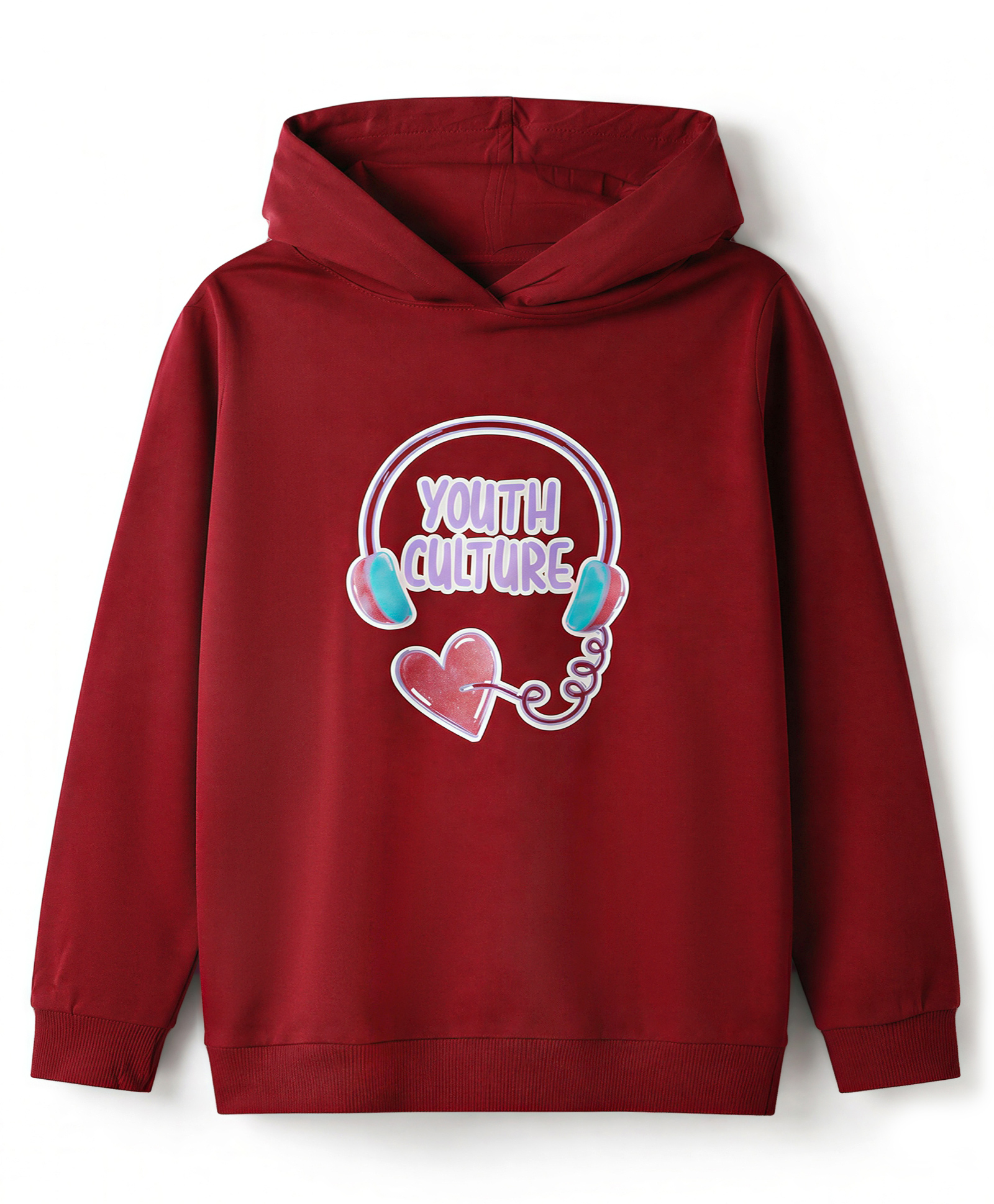 Bumzee Cotton Knit Hooded Sweatshirt with Full Sleeves and Youth Culture Text Print - Maroon-picture-9