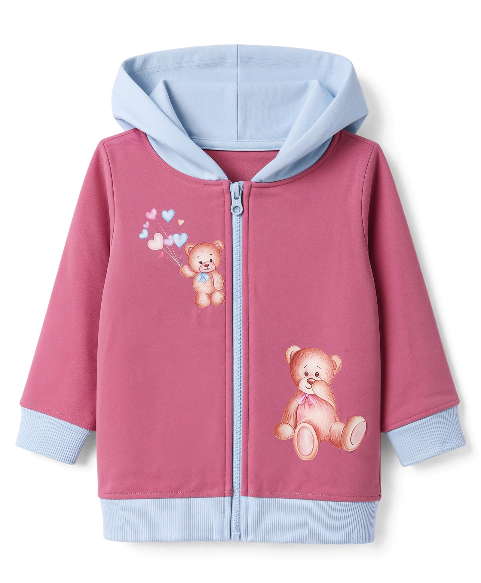 Bumzee Cotton Fleece Knit Sweatjacket with Full Sleeves and Teddy Print - Mauve-picture-44