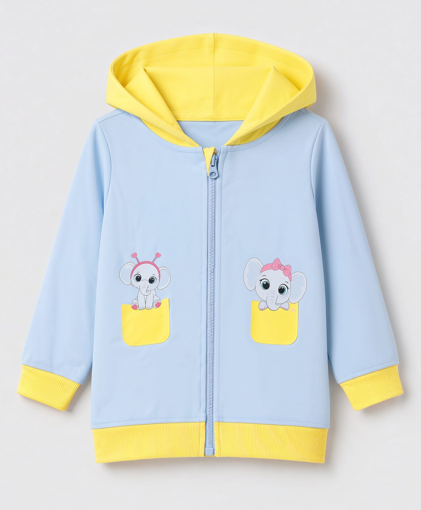 Bumzee Cotton Knit Sweatjacket with Full Sleeves and Elephant Print - Sky Blue-picture-45