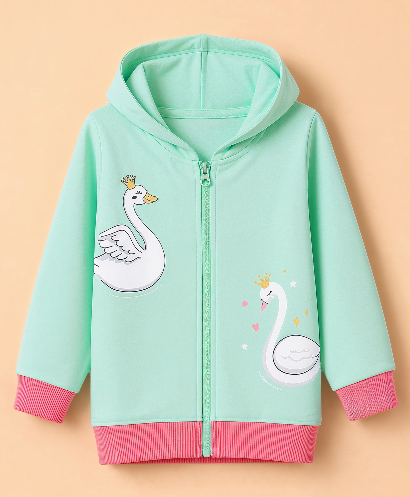 Bumzee Cotton Knit Sweatjacket with Full Sleeves and Swan Print - Green-picture-49