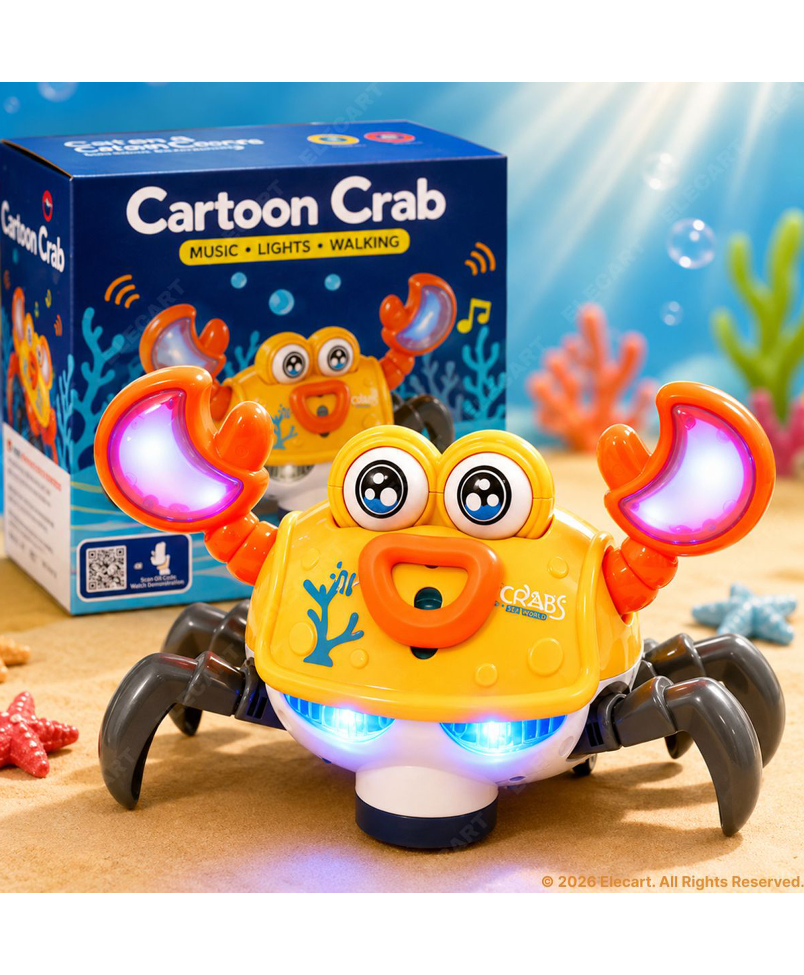 Elecart Crawling Crab Toy with Light & Music for Kids | Interactive Musical Crawling Crab with Auto Obstacle Avoidance | Electronic Walking Pet Toy for Babies, Toddlers, Boys & Girls | Birthday Gift-image-43