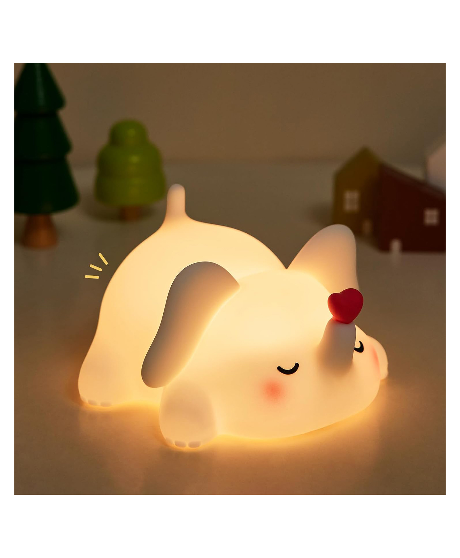 Elecart Sweet Heart Elephant Night Light Cute LED Silicone Squishy Lamp, Rechargeable Dimmable Touch Night Light with Timer, Soft Animal Bedside Lamp for Kids, Nursery & Bedroom-image-18
