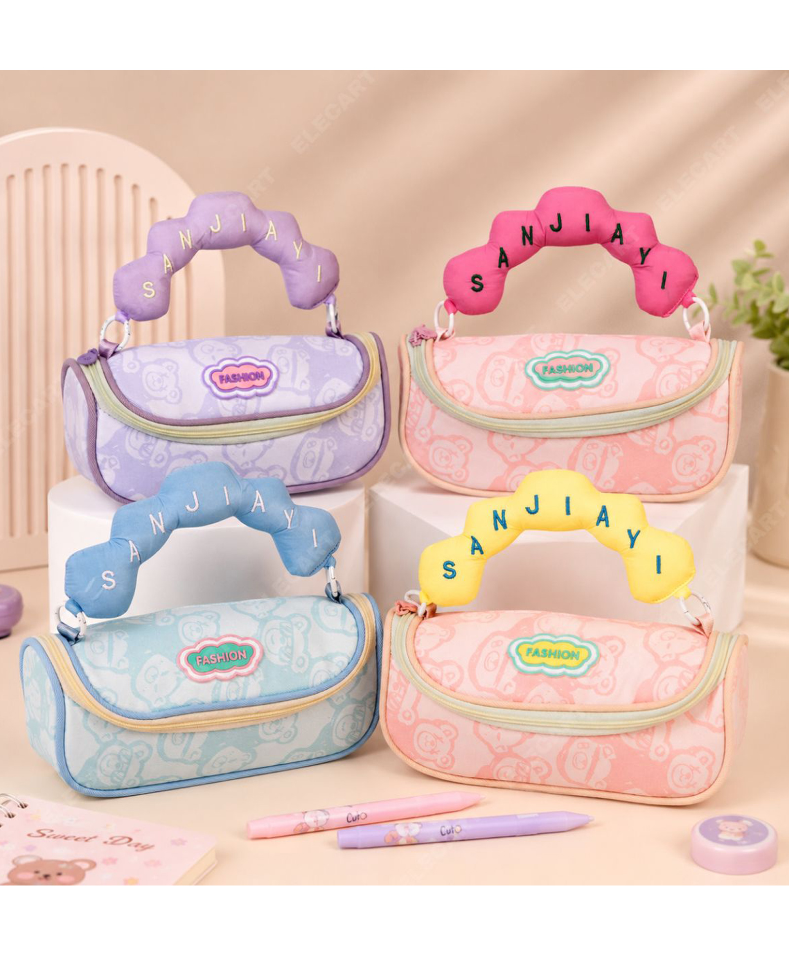 Elecart Cute Pencil Pouch for Girls & Boys Large Capacity Pencil Case with Soft Letter Handle, Multipurpose Stationery Organizer for School, College & Travel (Pack 1 Random Colour)-image-30