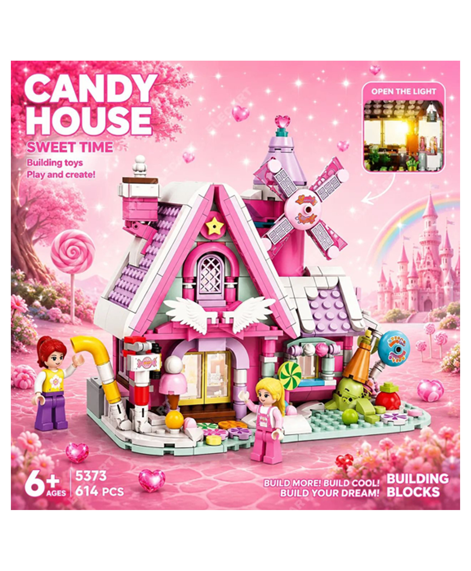 Elecart Pink Candy House Building Block Set for Girls, 614+ PCS Mini Brick Dream Candy Shop with Rotating Windmill, DIY Educational Construction Toy, Creative Display Model Kit, Gift for Kids-picture-14
