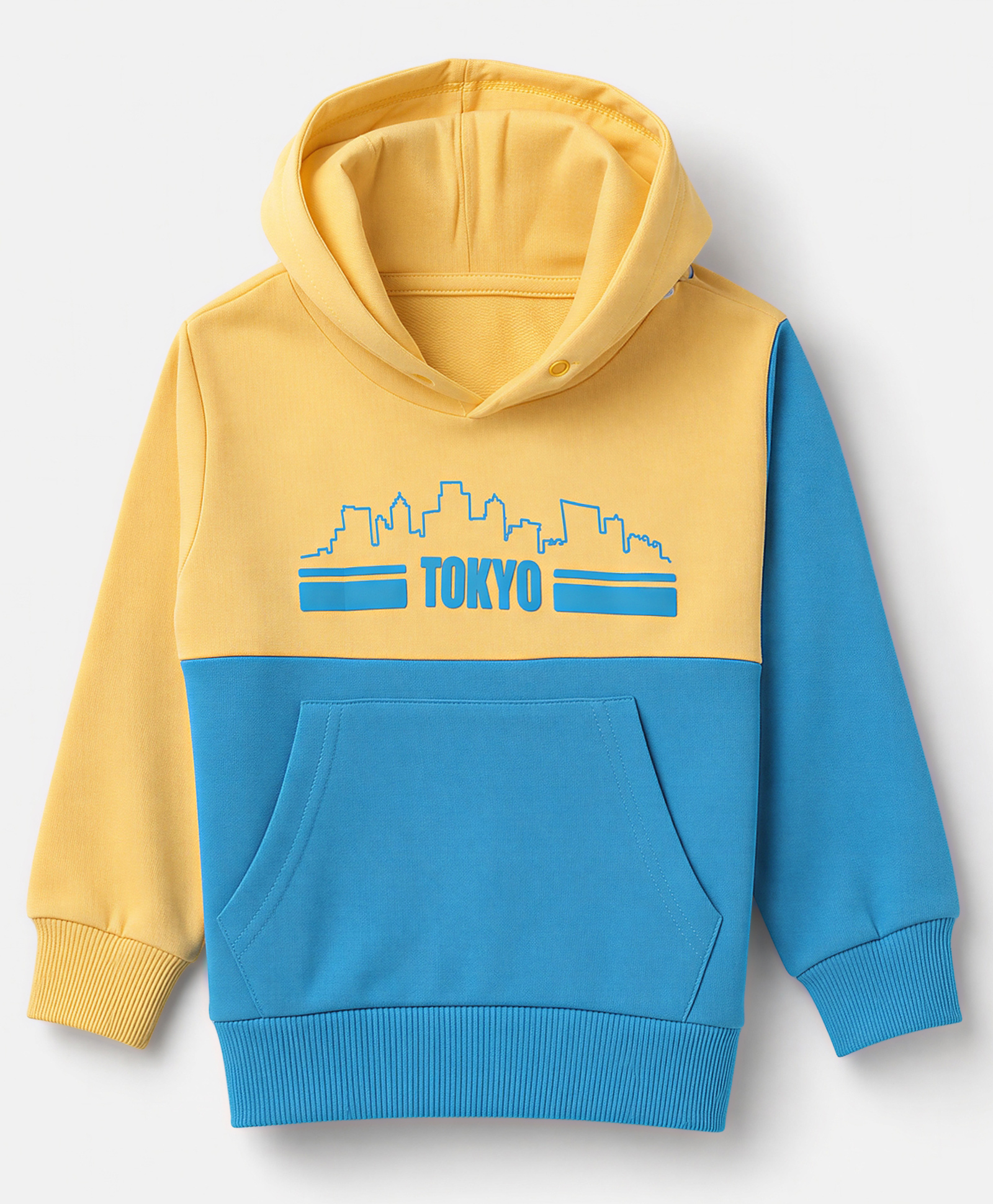 Bumzee Cotton Knit Hooded Sweatshirt with Full Sleeves and Tokyo Text Print - Yellow-picture-11