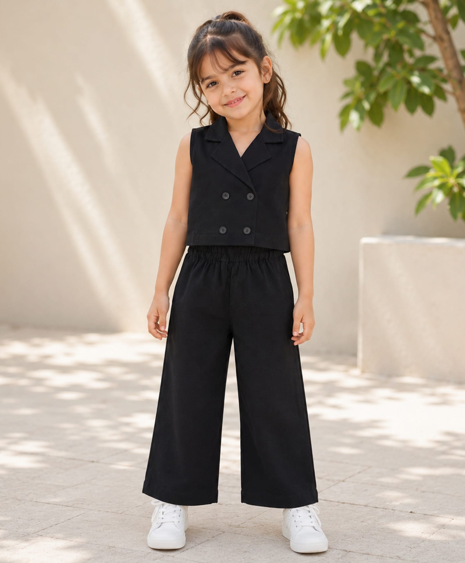 The Magic Wand Cotton Woven Sleeveless Solid Waistcoat Style Top & Pants Set - Black-image-21