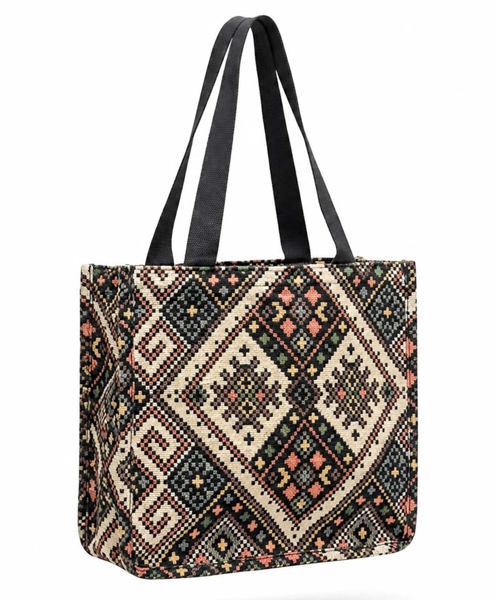 MOMISY Geometric Print Tote Bag for Women Shopping & Travel Shoulder Bag (Black)-image-3