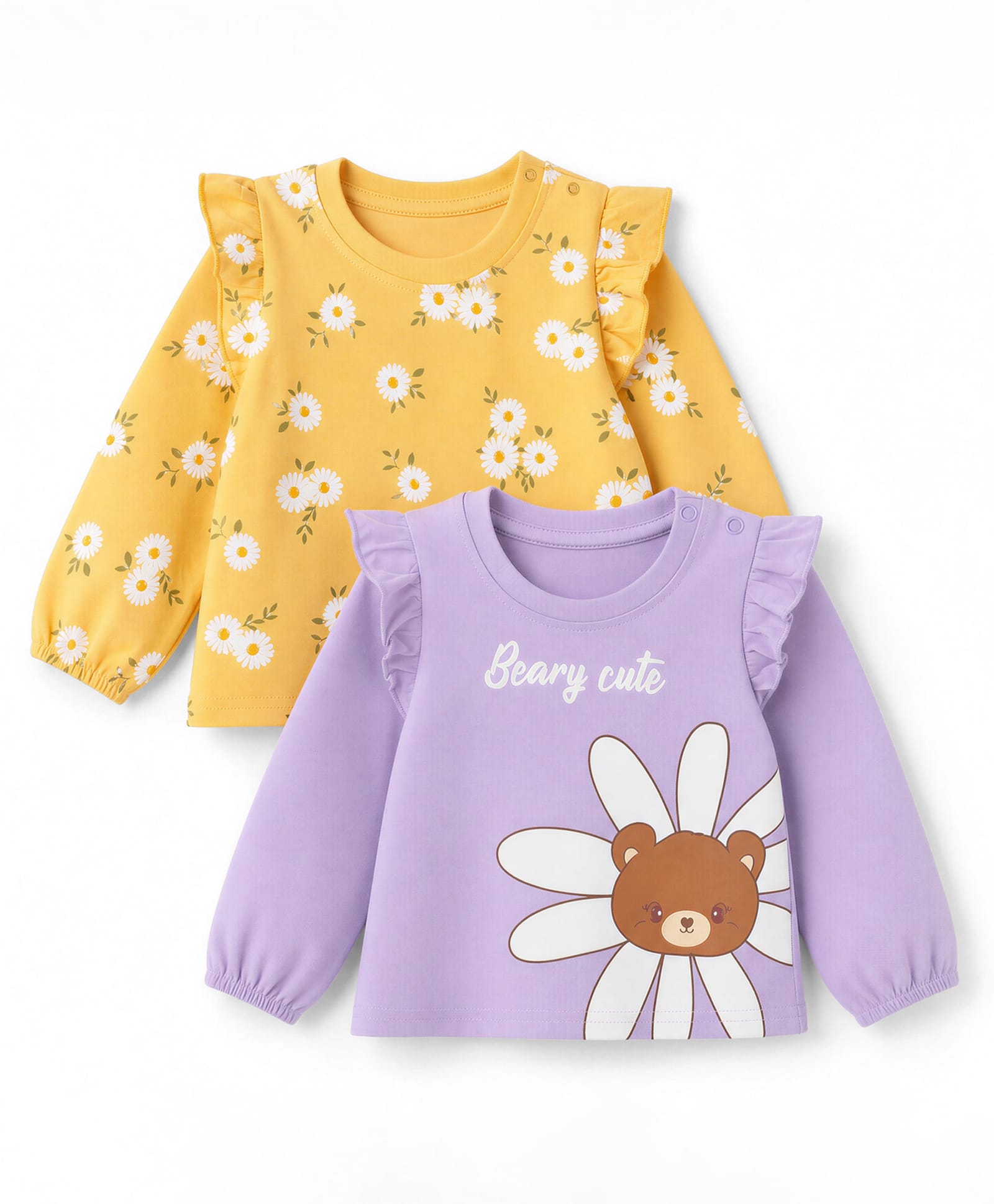 Doodle Poodle Single Jersey Knit Tops With Full Sleeves and Floral Print Pack of 2 - Yellow & Lavender-image-34