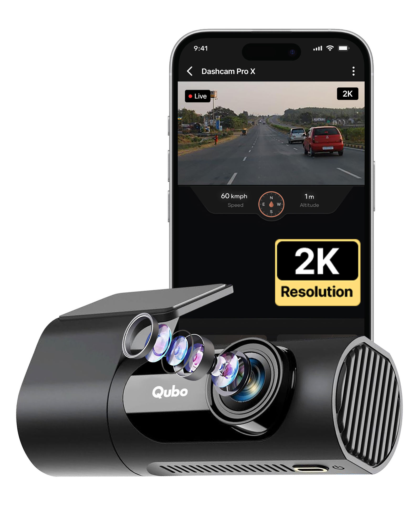 Qubo Dashcam Pro X (2026 Edition) | 2K Resolution | Doubles up as in-Cabin Camera | NightPulse Vision | Wide FOV | Supercapacitor | Built in Wi-Fi, Mic | Up to 1TB Storage | Built for Indian Roads-image-3