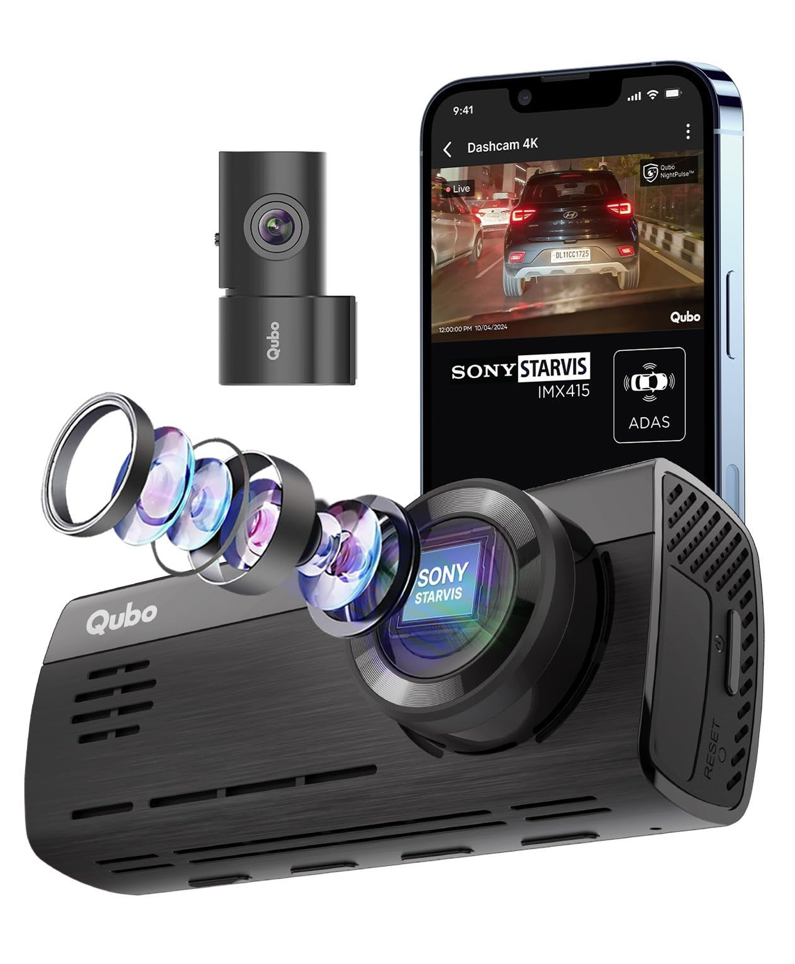 Qubo Dashcam Pro 4K [2026 Edition] | True 4K-Sony STARVIS IMX415 Sensor | Dual Channel | ADAS| NightPulse Vision| Ultra-Wide 8MP UHD+ Front, 2MP FHD Rear | 2.8" LCD| Built-in GPS, Wi-Fi | 1 TB Storage-image-3