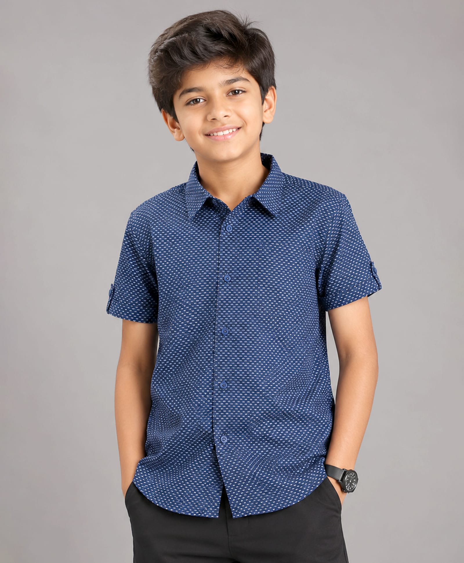 Kiddopanti Cotton Woven Half Sleeves Abstract Printed Shirt - Blue-picture-15