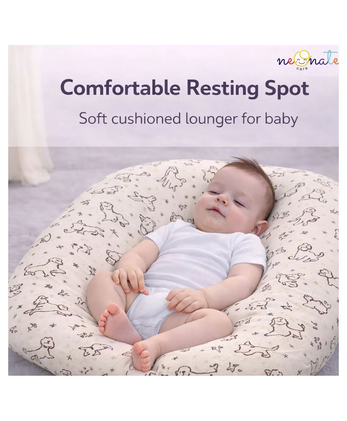NeonateCare Portable White Baby Nest |Ultra-Soft Infant Lounger Cushion and Travel Friendly Sleeping Bed - Beige Puppy lounger-picture-18