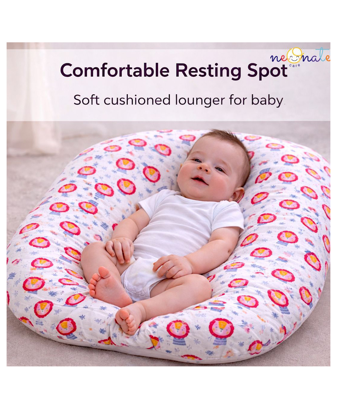 NeonateCare Portable White Baby Nest |Ultra-Soft Infant Lounger Cushion and Travel Friendly Sleeping Bed - Pink Lion lounger-picture-17