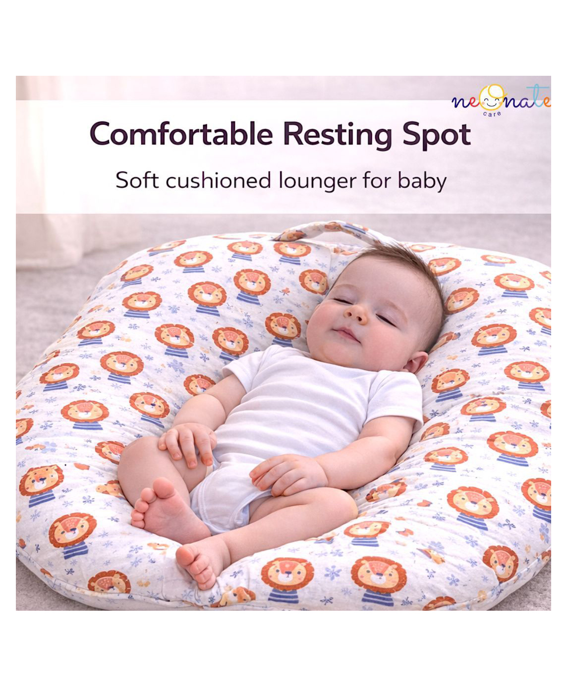 NeonateCare Portable White Baby Nest |Ultra-Soft Infant Lounger Cushion and Travel Friendly Sleeping Bed - Cream Lion lounger-picture-19
