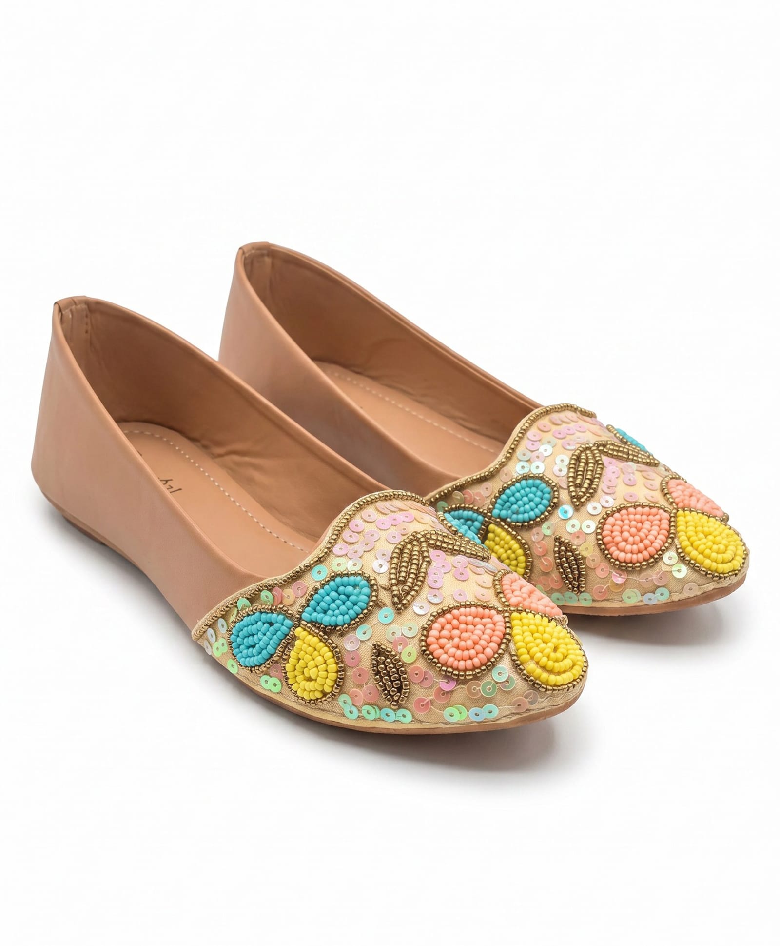 Lil Lollipop Beads & Sequins Embellished Floral Designed Mojaris - Peach-picture-18