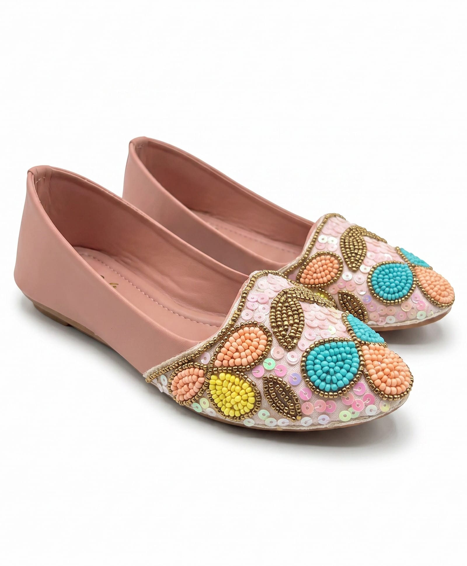 Lil Lollipop Beads & Sequins Embellished Floral Designed Mojaris - Pink-image-23