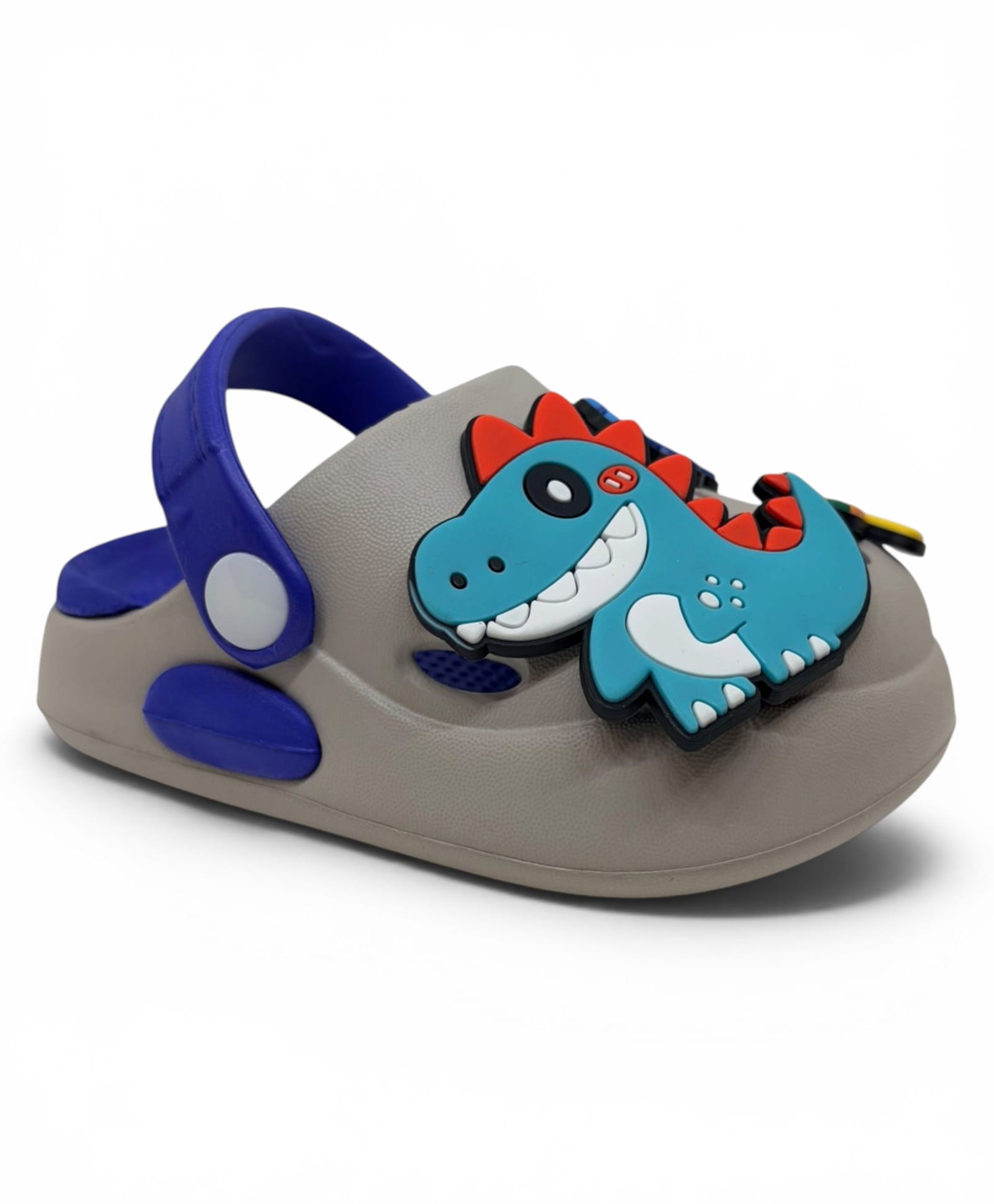 Lil Lollipop Dinosaur Applique Detailed Perforated Slingback Clogs - Grey-image-46