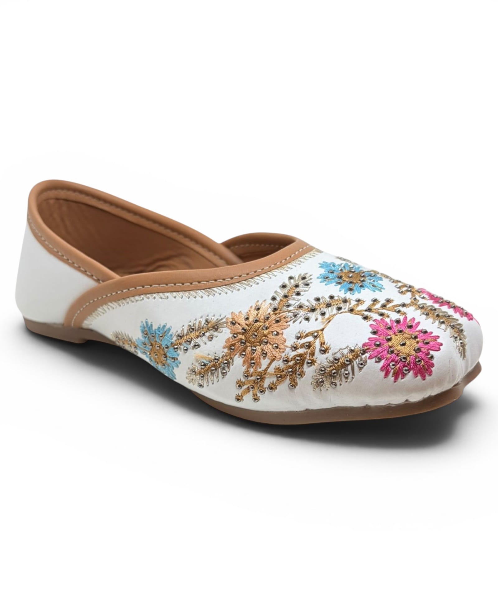 Lil Lollipop Stones Embellished Threadwork Detailed Mojaris - White-image-39