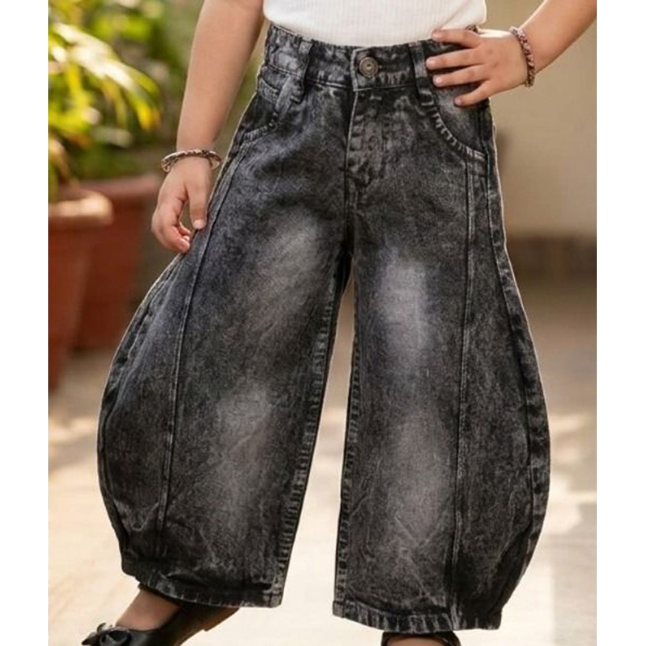 Rikidoos Washed Demin Woven Full Length Baggy Jeans - Black-picture-15