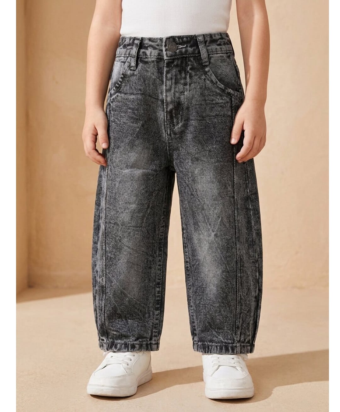 Rikidoos Washed Demin Woven Full Length Baggy Jeans - Black-picture-23