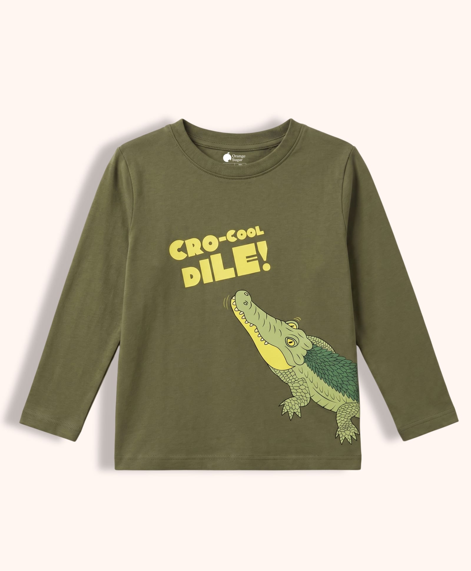 Orange Sugar Cotton Knit Full Sleeves Cro Cool Dile Text Printed Tee - Olive Green-image-37