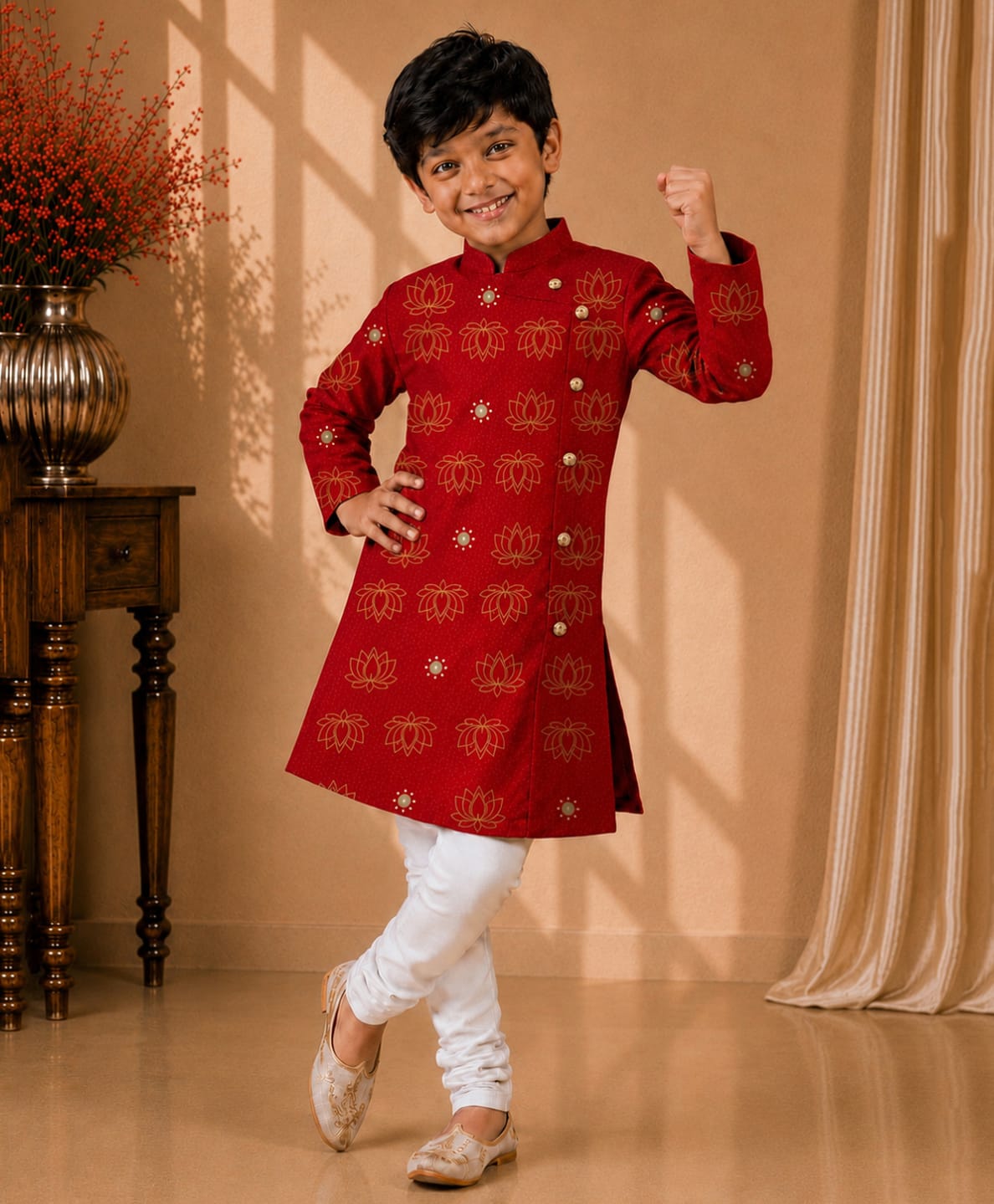 Twisha Woven Full Sleeves Lotus Printed Kurta & Pyjama Set - Red-picture-33