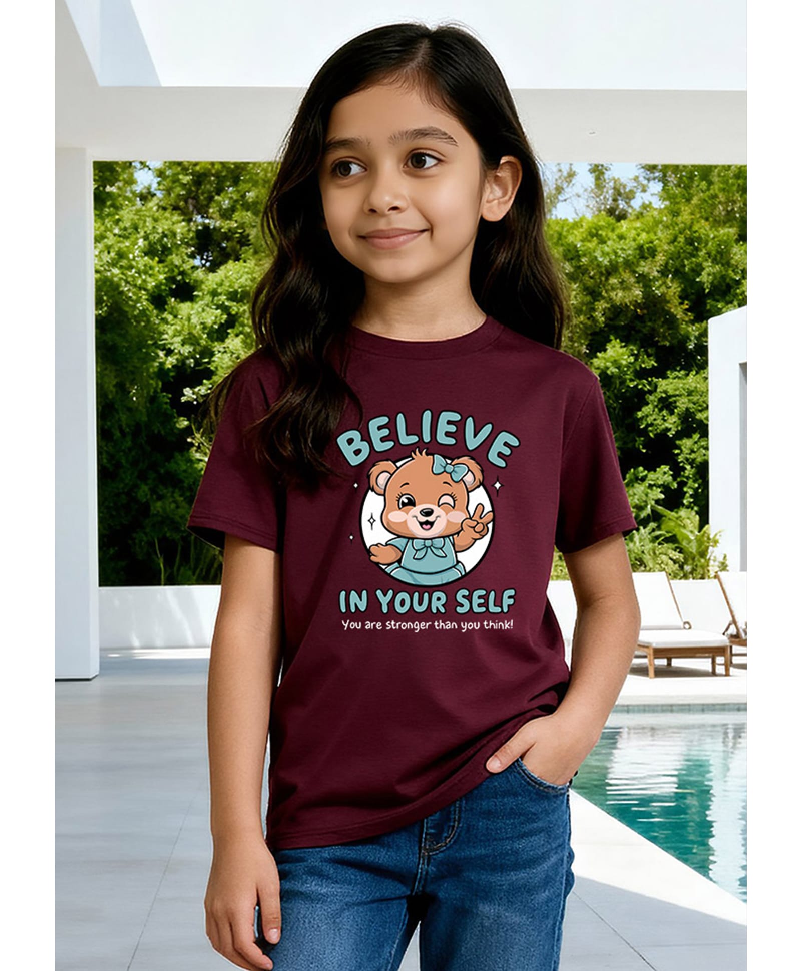 Wear Your Opinion Cotton Knit Half Sleeves Believe In Yourself Text Printed Tee - Maroon-picture-9