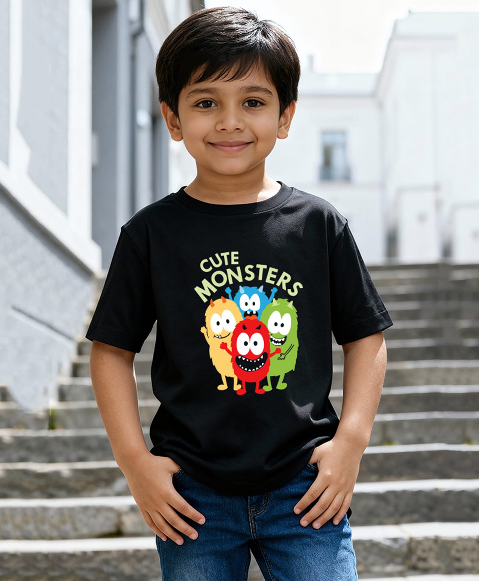 Wear Your Opinion Cotton Knit Half Sleeves Monsters Printed Tee - Black-picture-22